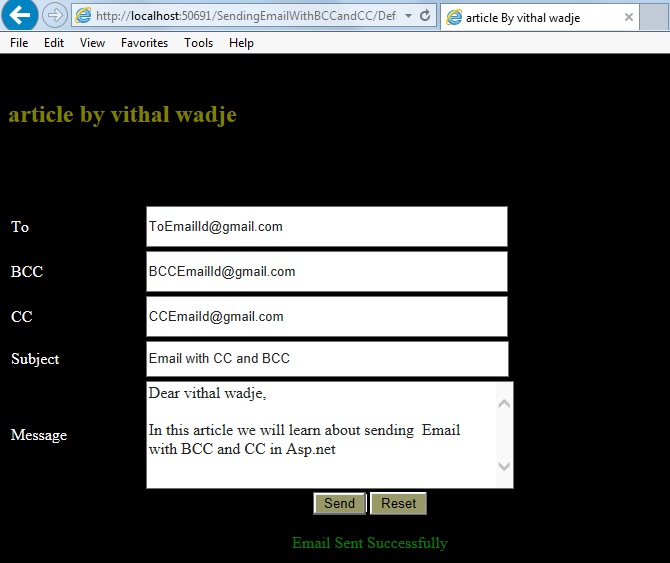 Sending Emails With Bcc and CC Using ASP.Net C#