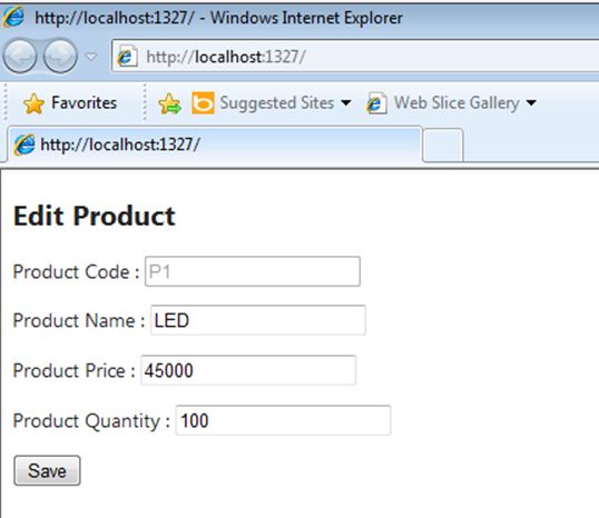 6. Now at this point we are ready to run the application and we should see the index view auto-populated with the product information. Now press F5.