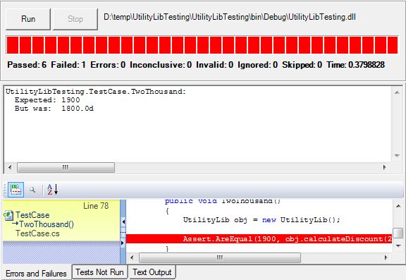 Figure 1.8 NUnit Detailed Test Report with Error