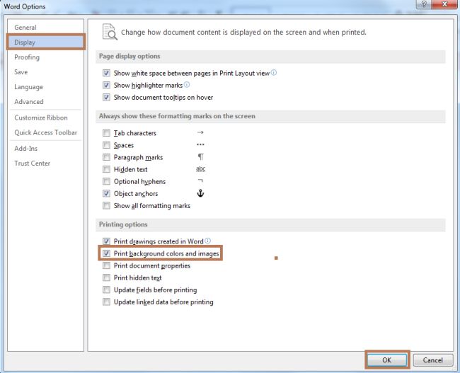 Print Background Colors and Images in Word 2013
