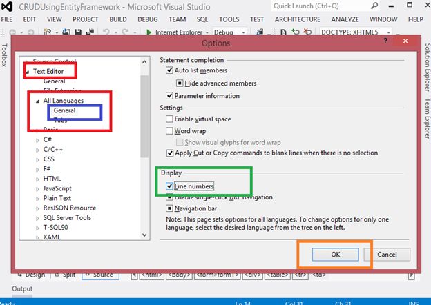 Show Line Numbers In Visual Studio