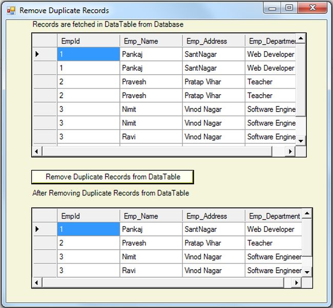 Remove Duplicate Records From Datatable In F
