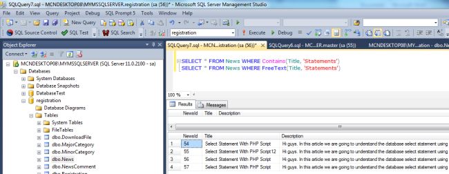 Sql Server 2008 Contains Full Text Search