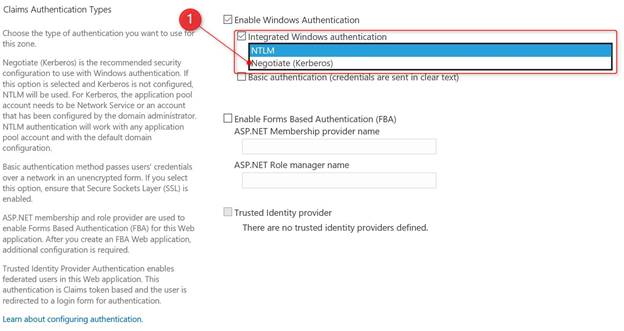 SharePoint 2016 Central Admin - Security - Specify Authentication Providers