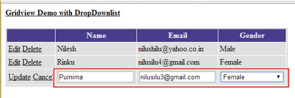 CRUD Operation Of DropDownList Inside GridView In ASP.NET