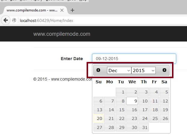 Calendar Control Using jQuery UI In ASP.NET MVC 5