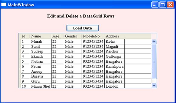 Edit and Delete Operation in Data Grid Using Context Menu Pop Up