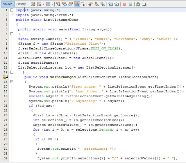 Implementation of List Selection Listener in Java