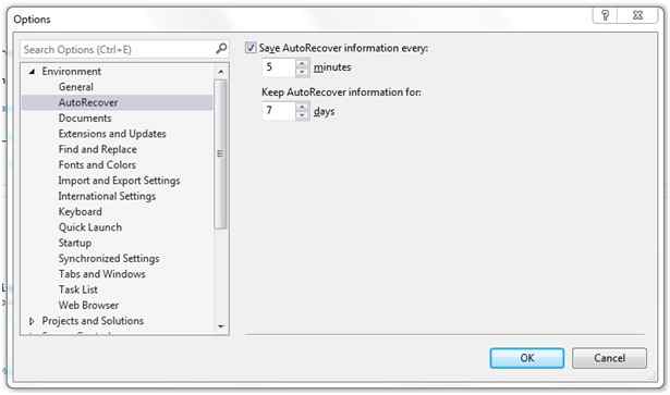 Using Visual Studio AutoRecover to Avoid Losing Your Work (and your Mind)