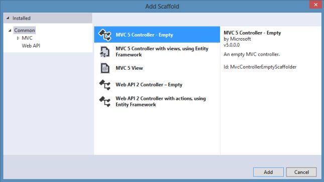 Scaffolding MVC Empty Controller