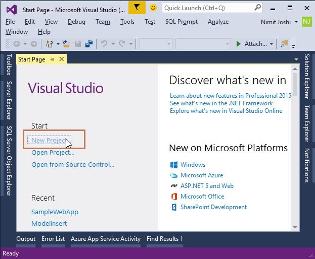 Visual Studio Start Page