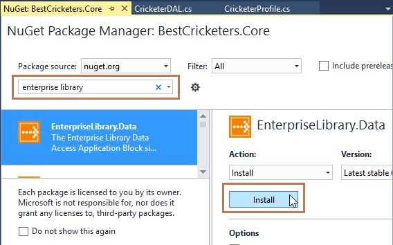 Adding Enterprise Library Package