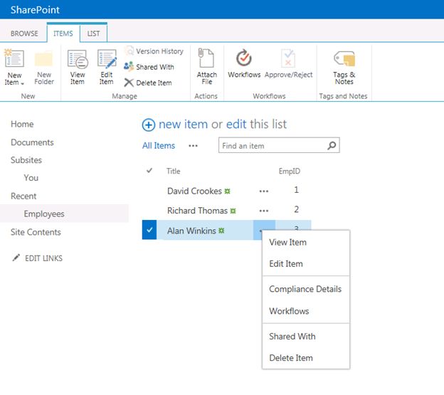 Create a List With Add, Edit and Delete List Items in SharePoint 2013