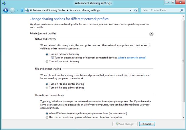 Enable File and Printer Sharing in Windows 8