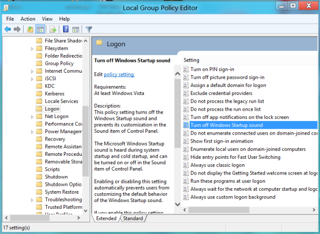 Turn Off Windows Startup Sound in Windows 8