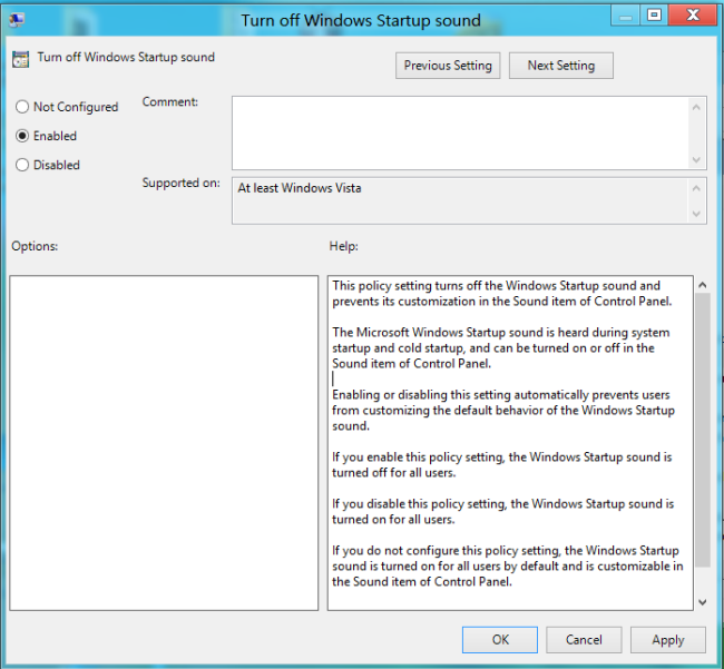 Turn Off Windows Startup Sound in Windows 8