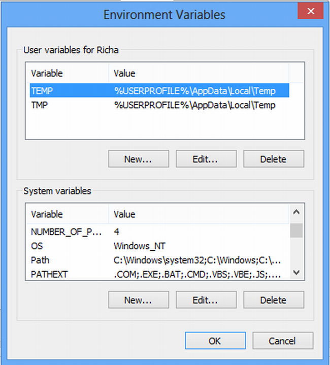 Use of Environment Variable in Windows 8