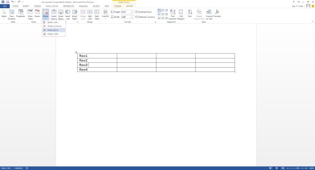 Add and Delete Row in Table in Word 2013