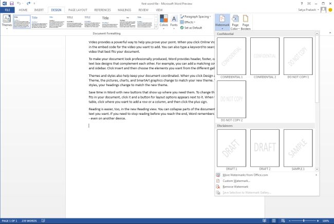 Add Watermark To Word 2013 Documents