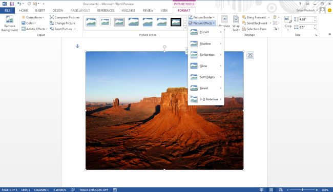 Change Image Effect In Word 2013
