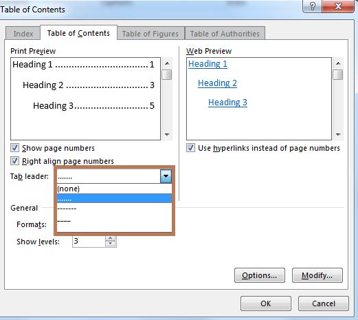 Change Table of Contents Format in Word 2013