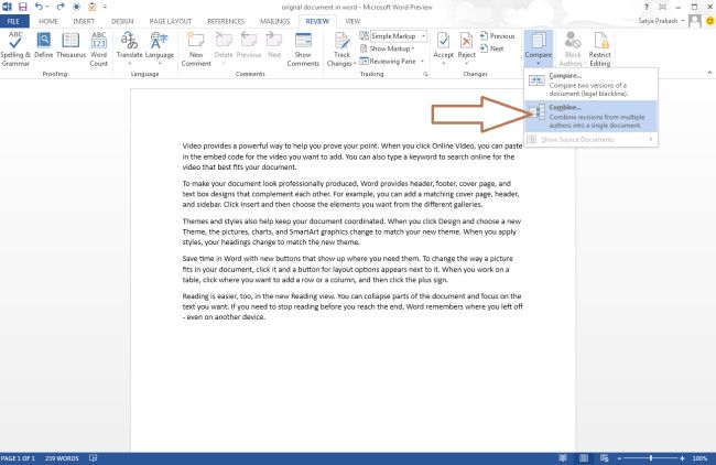 Combine Different Versions of a Document in Word 2013