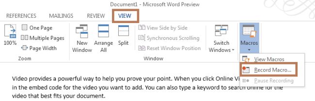 create a macro to insert file name in word