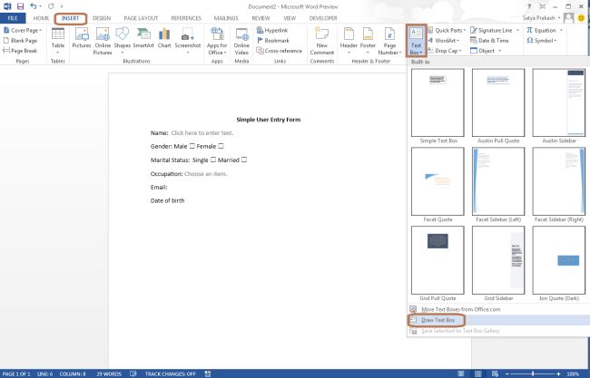 ms word rich text content control bookmark