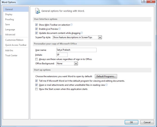 Disable Start Screen in Word 2013