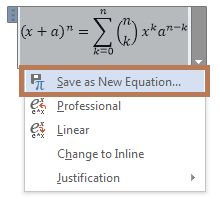 Insert Math Equations in Word 2013