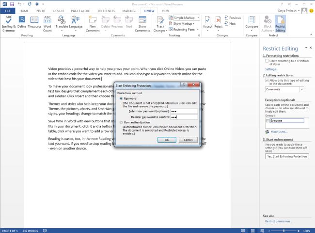 word allow edit on protect document