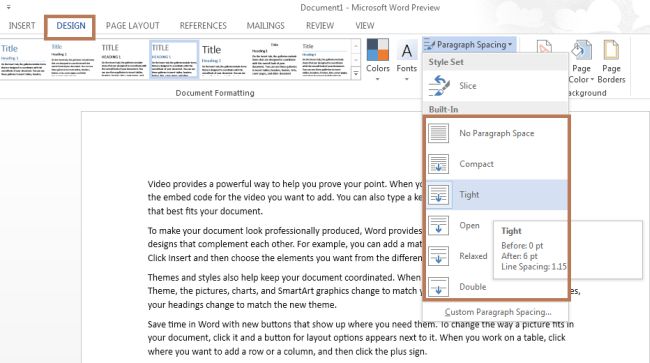 how to change paragraph spacing in word for whole document
