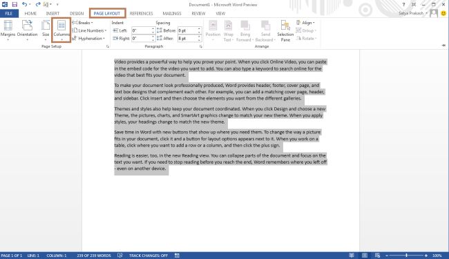 how to change layout of one page in word 2013