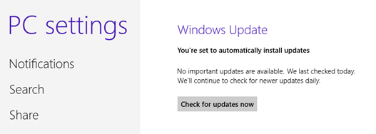 check critical updates windows 8