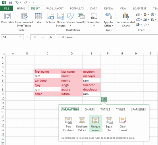 use the quick analysis button to sum the range in excel
