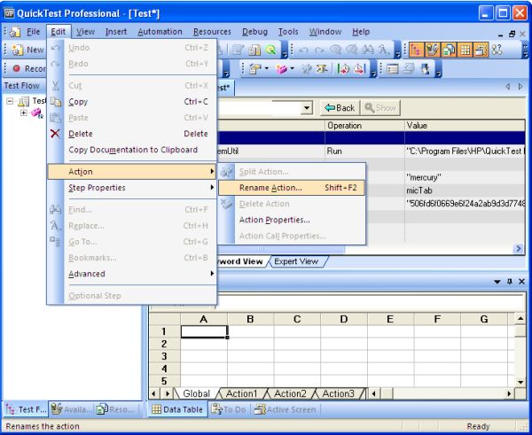 Action Call Property and Renaming an Action in QTP Testing