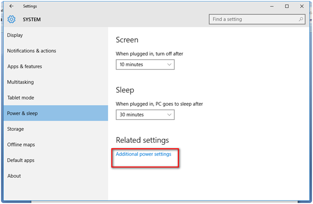 Power And Sleep Options In Windows 10