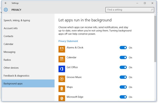 Background List in Windows 10