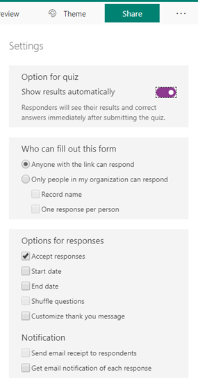 Adjust your form or quiz settings in Microsoft Forms - Microsoft Support