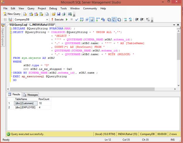 Count All Tables Rows In SQL Server