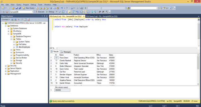 How To Find The Highest Salary In SQL Server