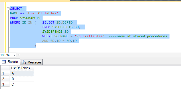 Find List Of Tables Used In Stored Procedure Using Types Of Joins