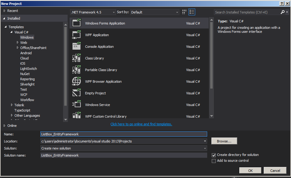 Fill ListBox with ListBoxItems using Entity Framework