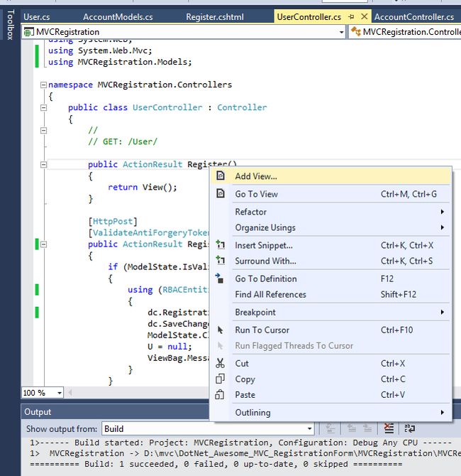 MVC Razor View Using Simple User Registration Form