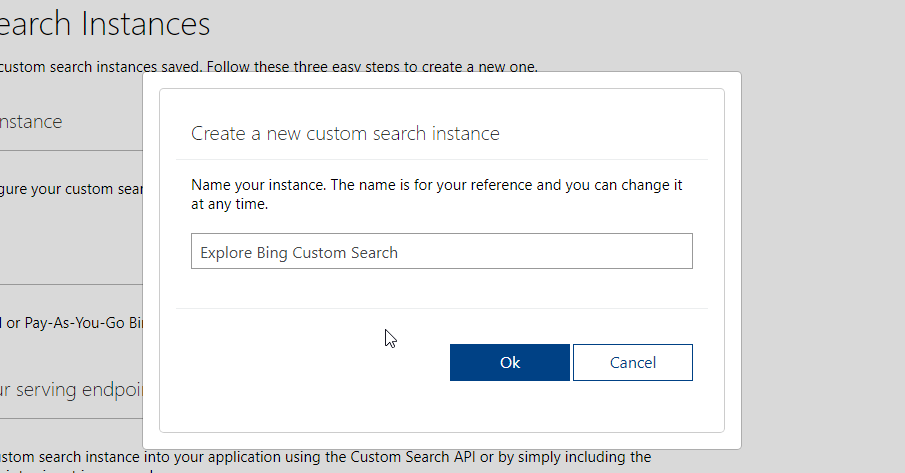 Create Custom Search Instance From Your Bing Custom Search Cognitive Service