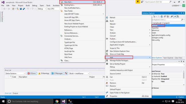 Hello World Webapp In ASP.NET Using Visual Studio 2015