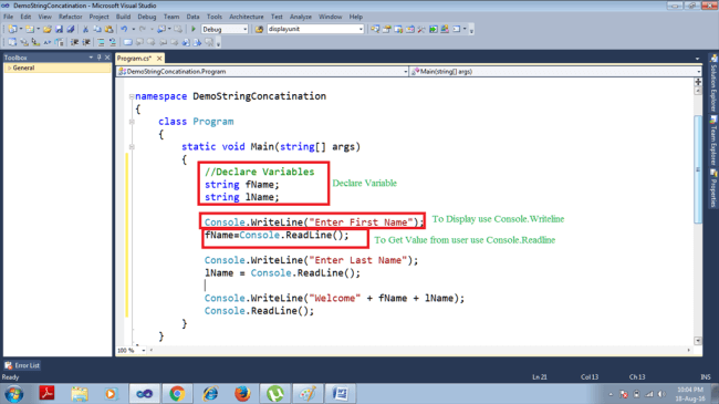 Basic C# Concatnation In Console Application For Beginners