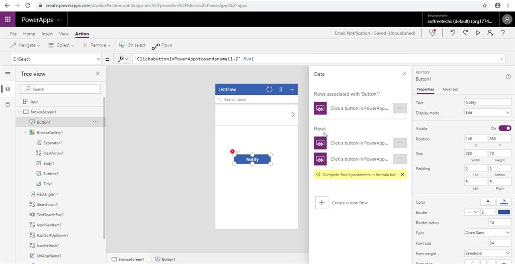 Send Email Using MSFlow On Button Click From PowerApps