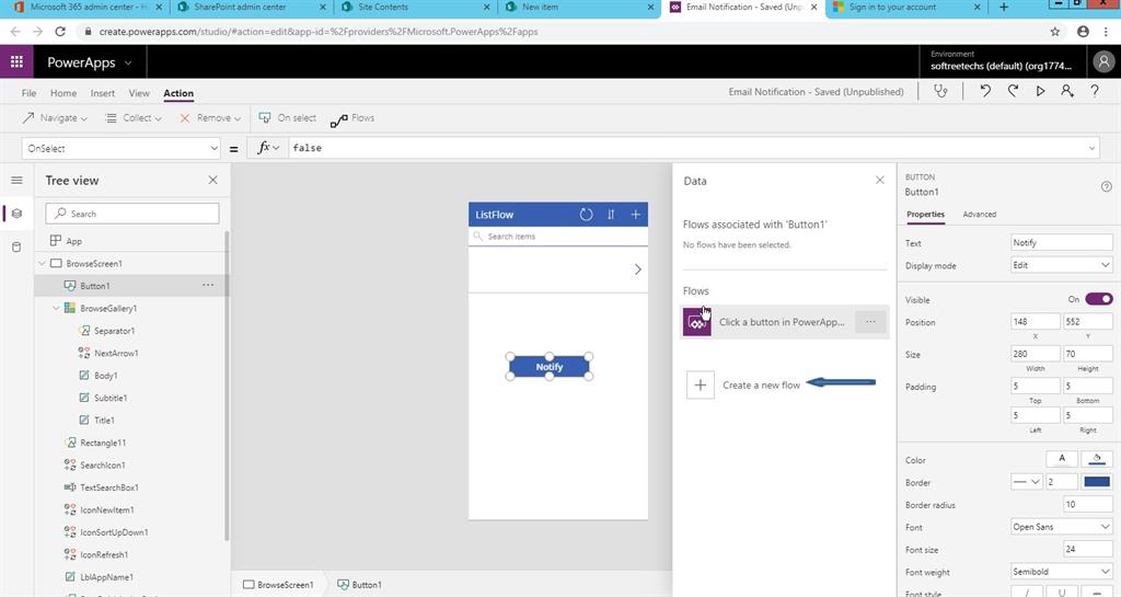 Send Email Using MSFlow On Button Click From PowerApps