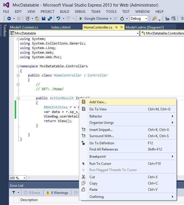 Show Database Values in Table Using MVC Razor